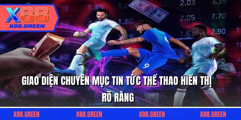 Giao diện chuyên mục tin tức thể thao hiển thị rõ ràng